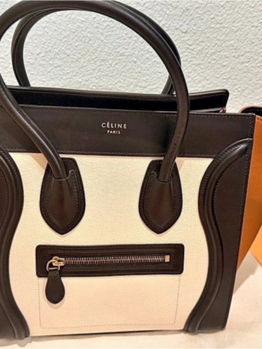 Celine Micro Luggage Tote Tricolor Satchel in Brown & Black